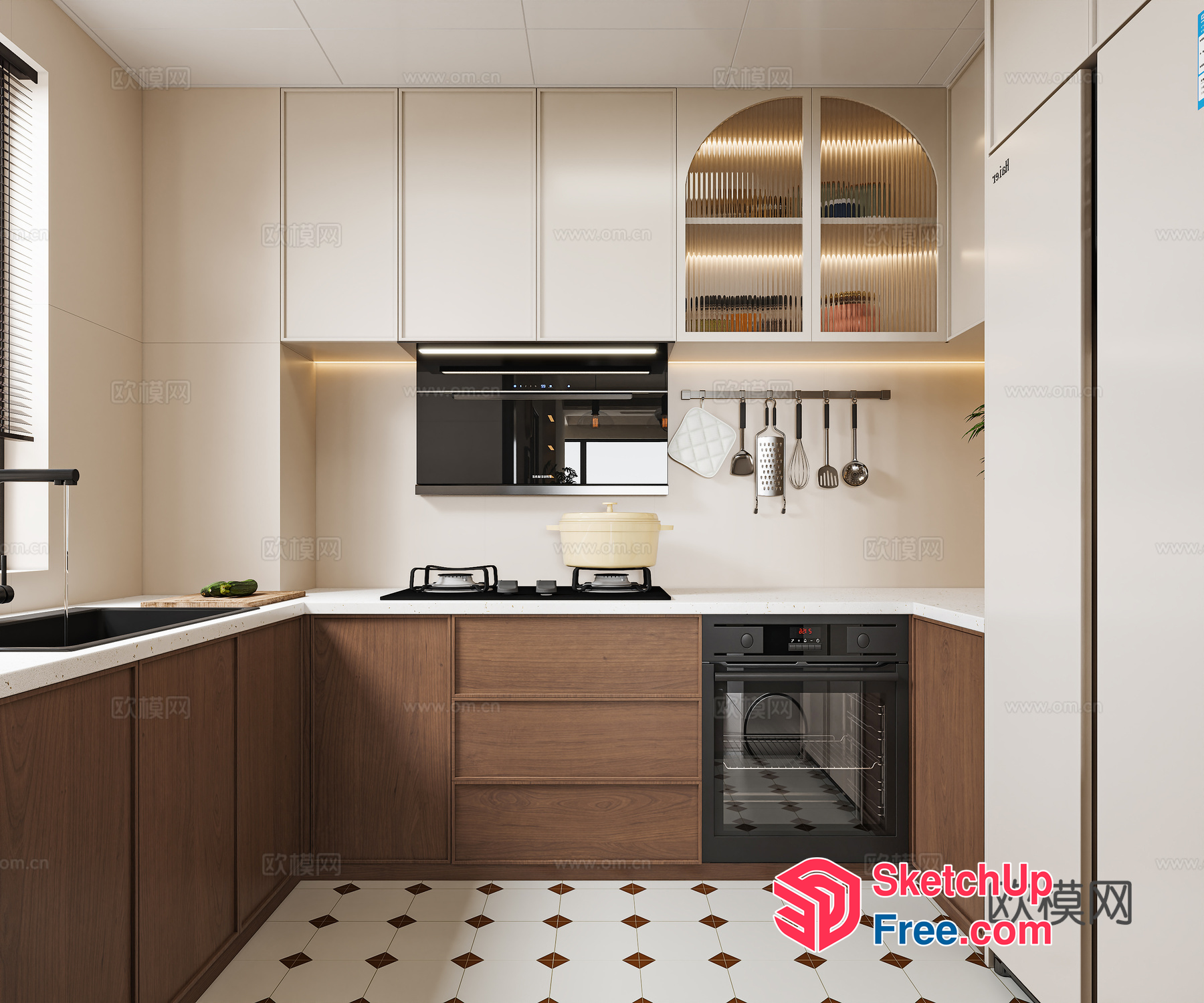 Modern Kitchen With White And Brown Decor 3D SketchUp File