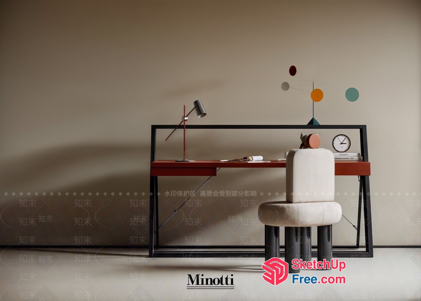 Modern Minotti Desk And Chair Interior 3D SketchUp File