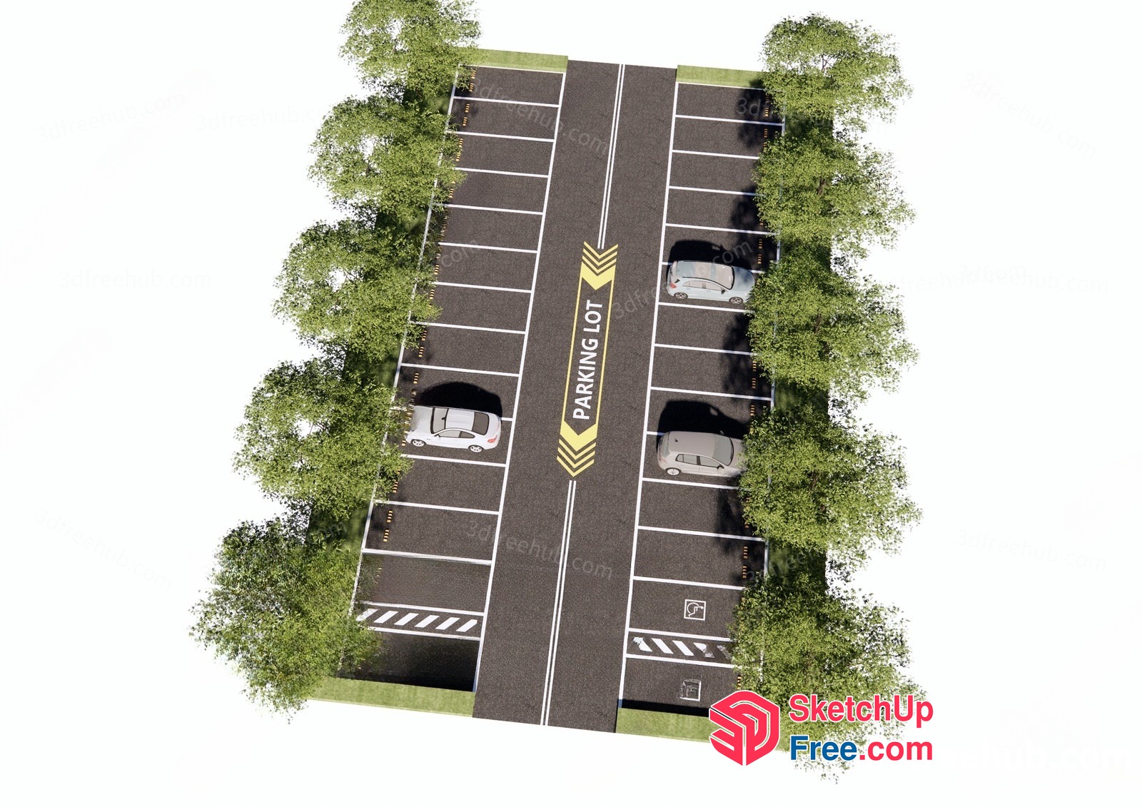 Aerial View Of A Parking Lot With Cars 3D SketchUp File