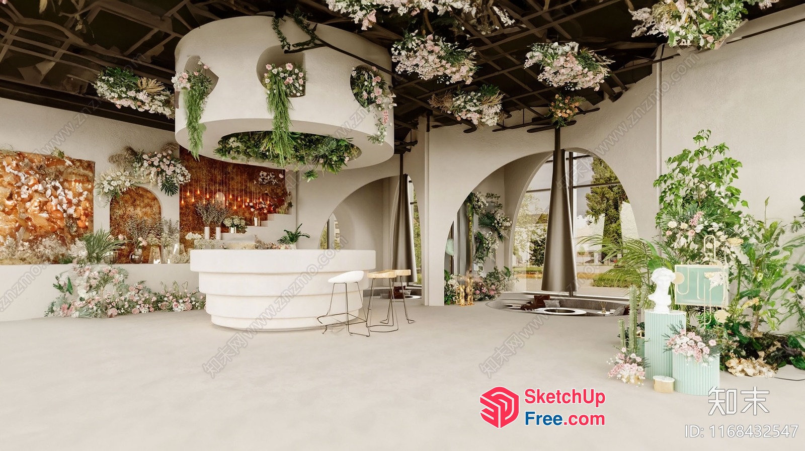 White And Green Floral Decorated Modern Interior 3D SketchUp File