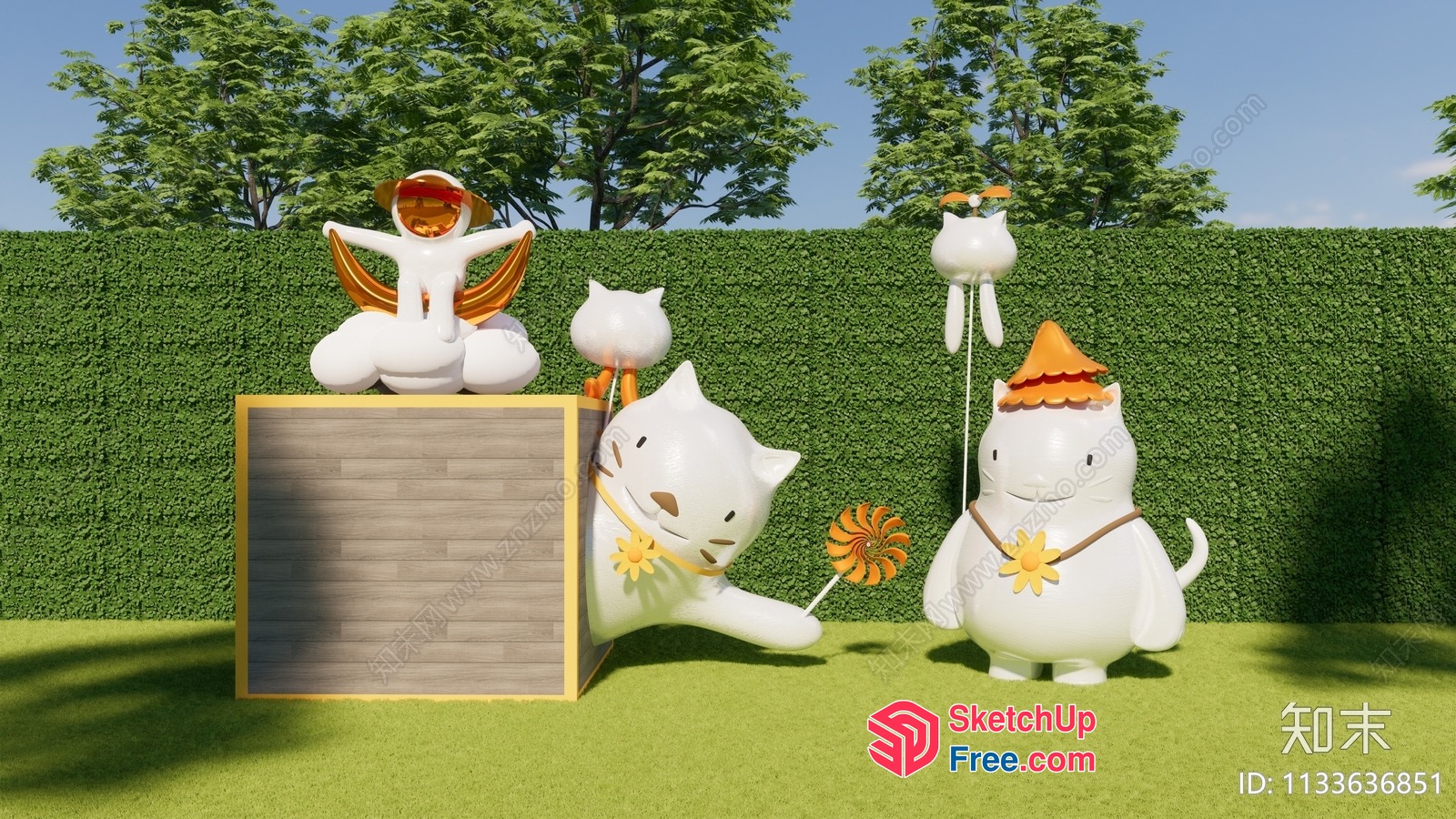 Colorful Cartoon Animals In A Playful Scene 3D SketchUp File