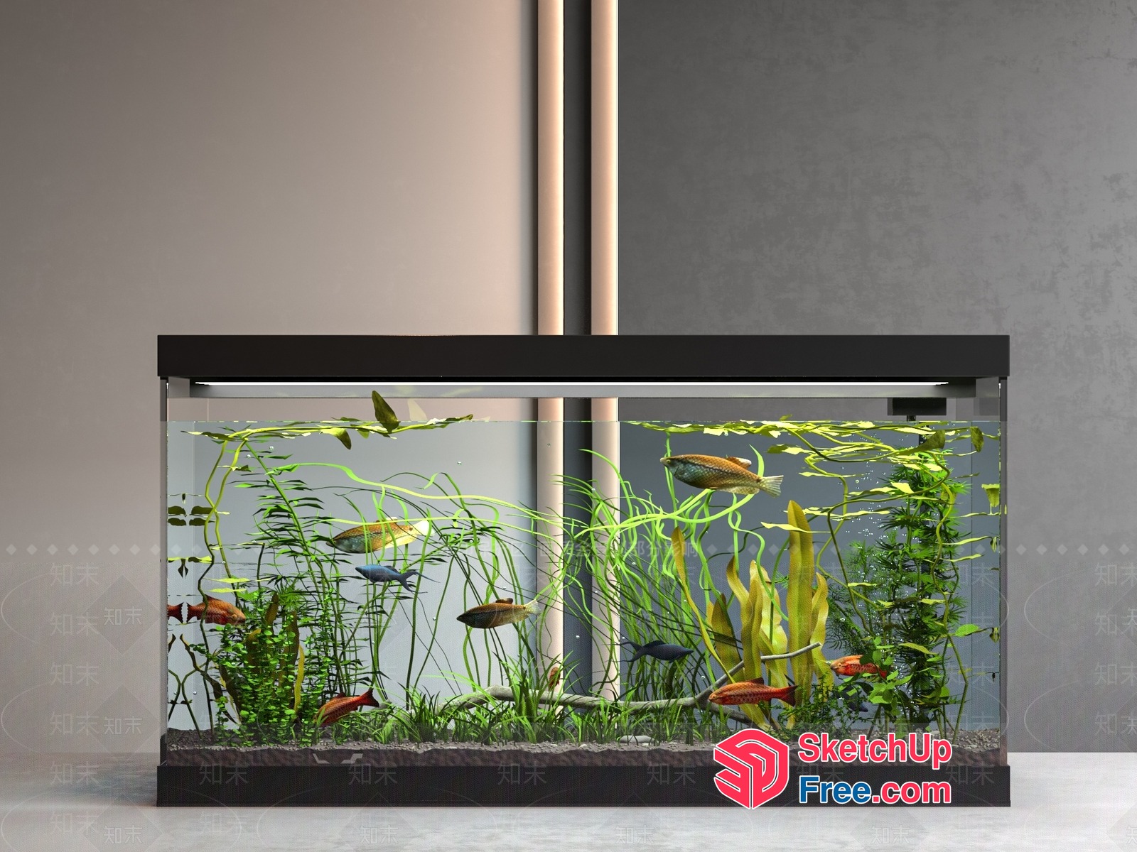 Modern Aquarium With Colorful Fish And Plants 3D SketchUp File