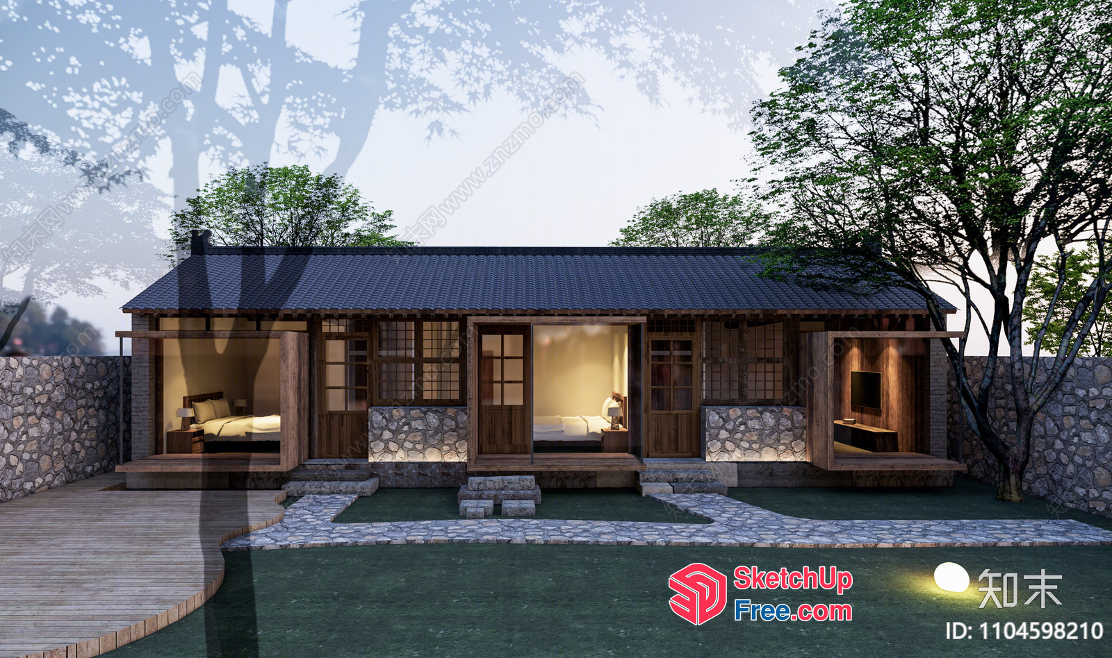 Japanese Style Homestay Exterior With Traditional Architecture 3D SketchUp File