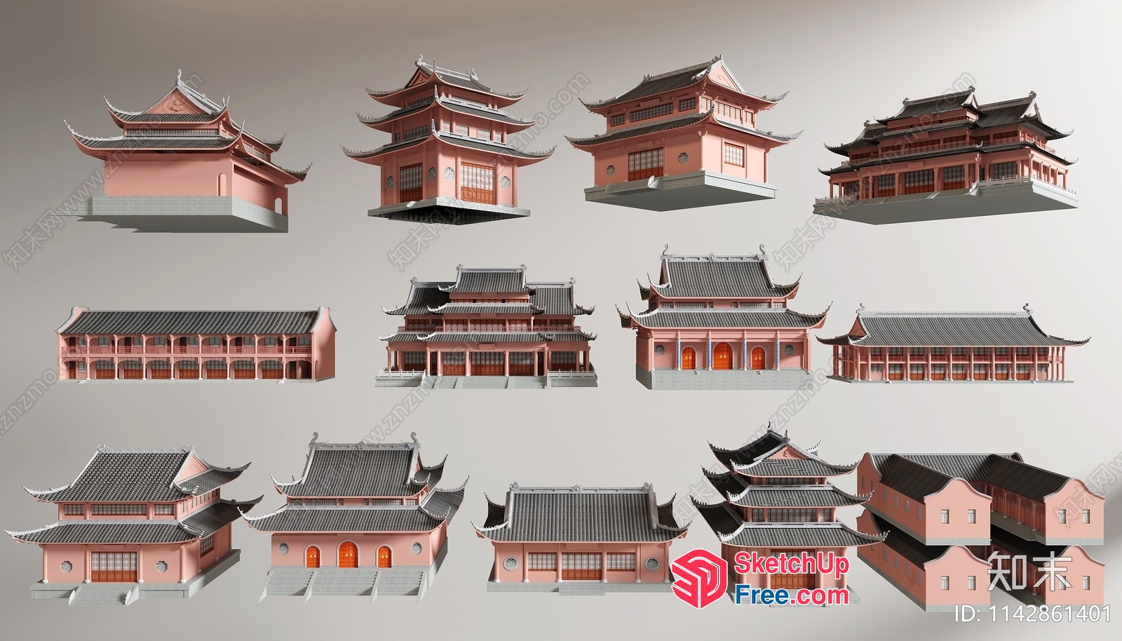 Asian-Style Building With Ornate Roofing 3D SketchUp File