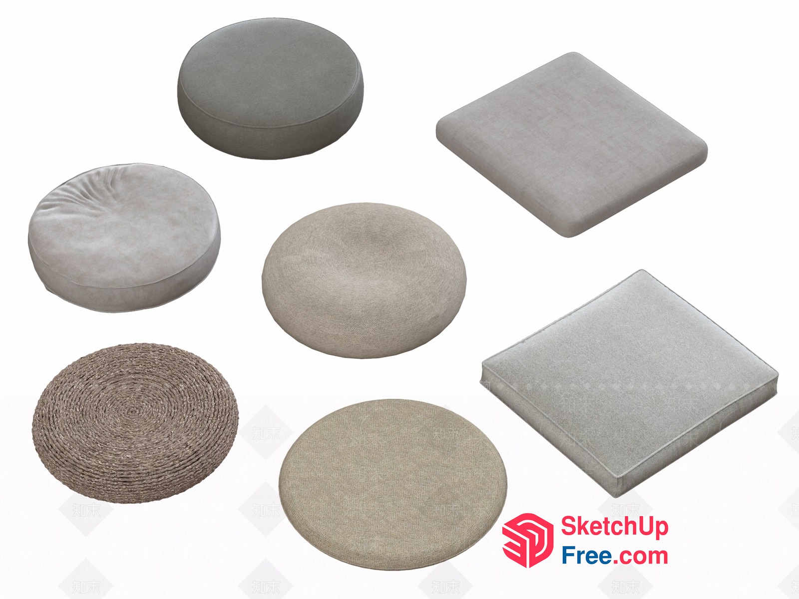 Round And Square Soft Cushions 3D SketchUp File