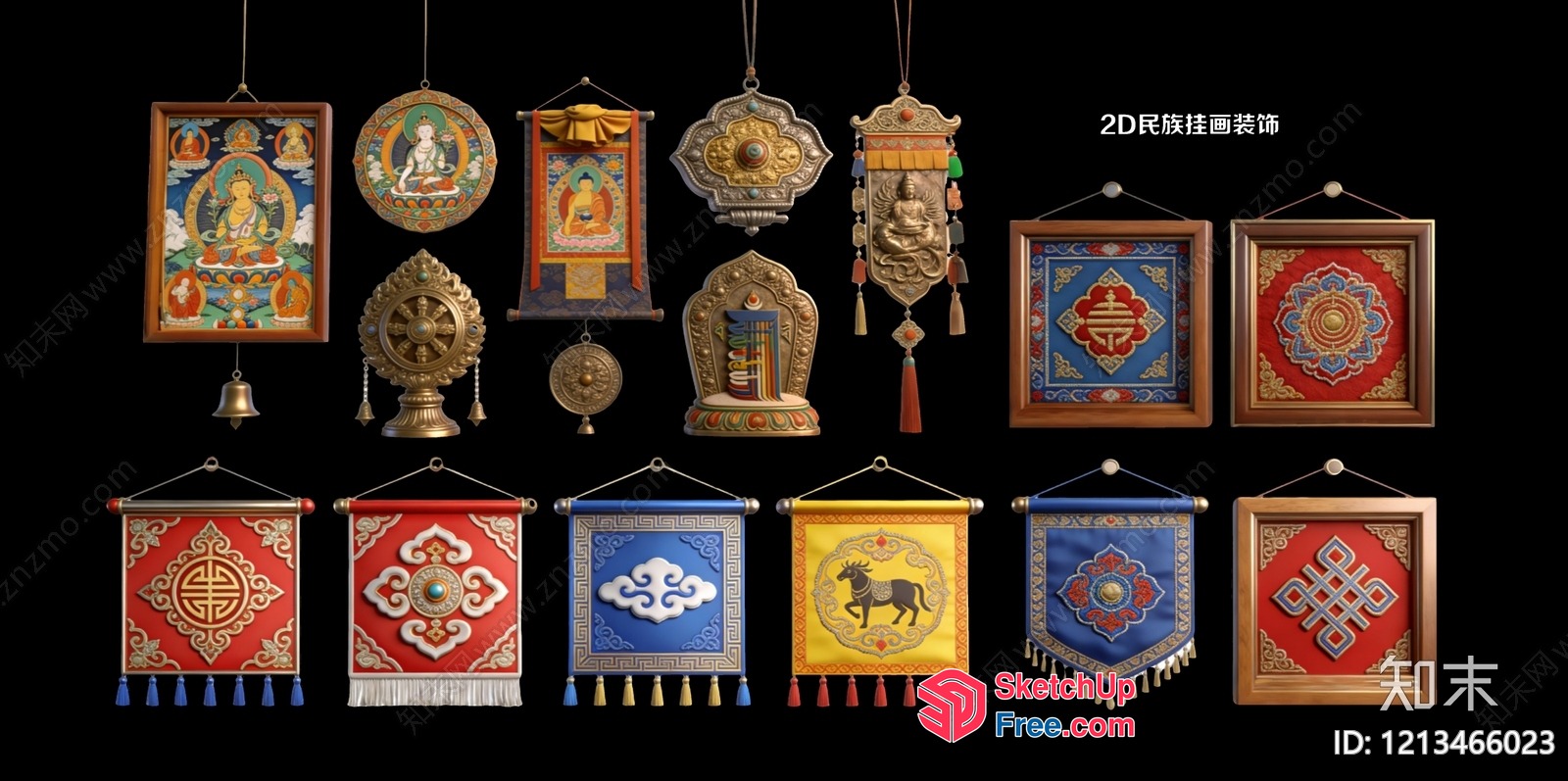 Asian-Inspired Decorative Wall Hangings 3D SketchUp File