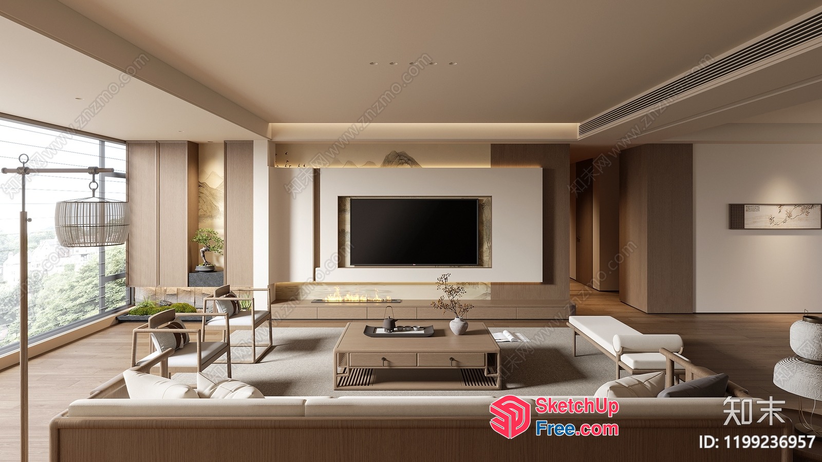 Modern Japanese-Inspired Living Room With Minimalist Furniture 3D SketchUp File