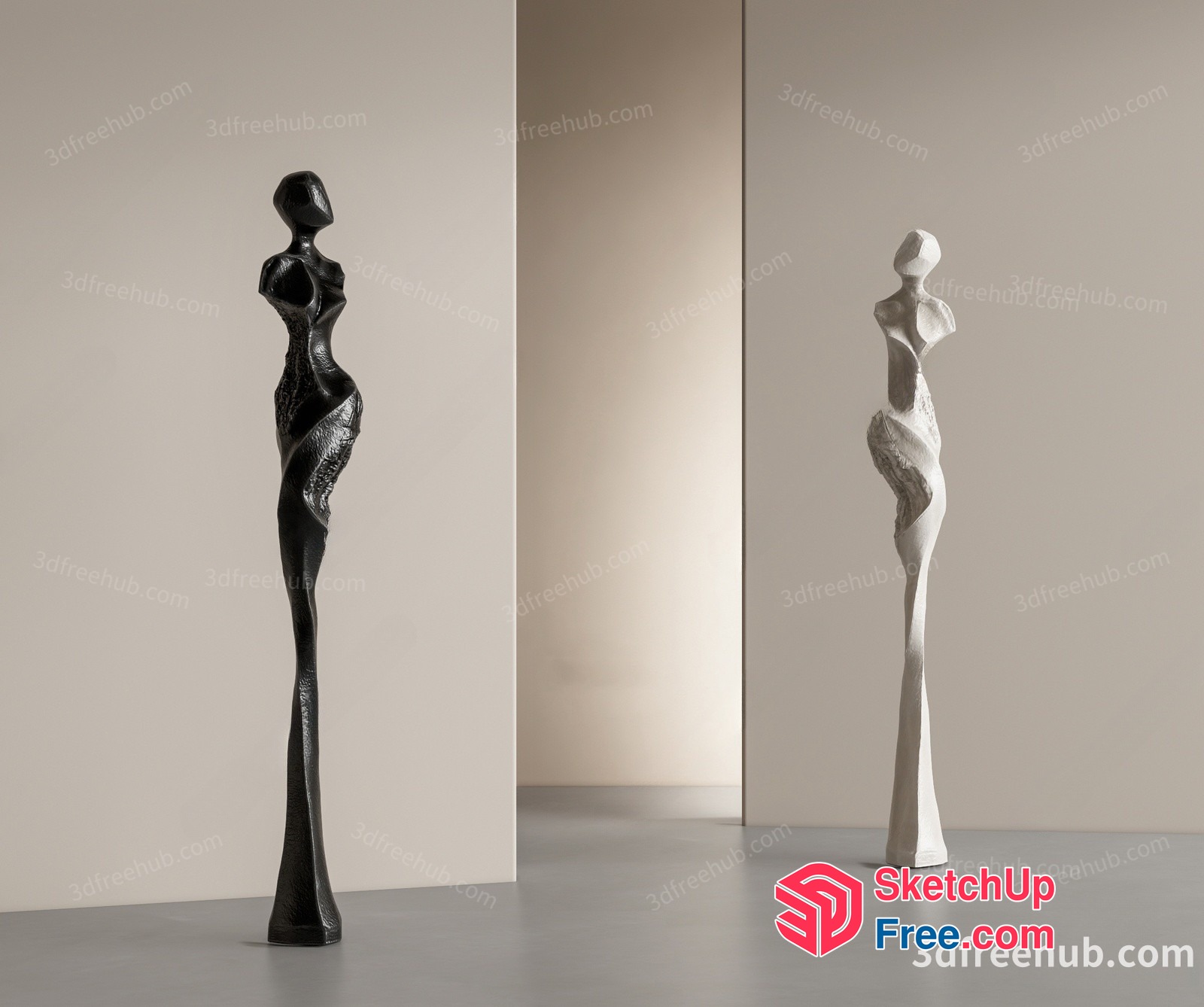 Modern Abstract Art Sculptures In Minimalist Interior 3D SketchUp File