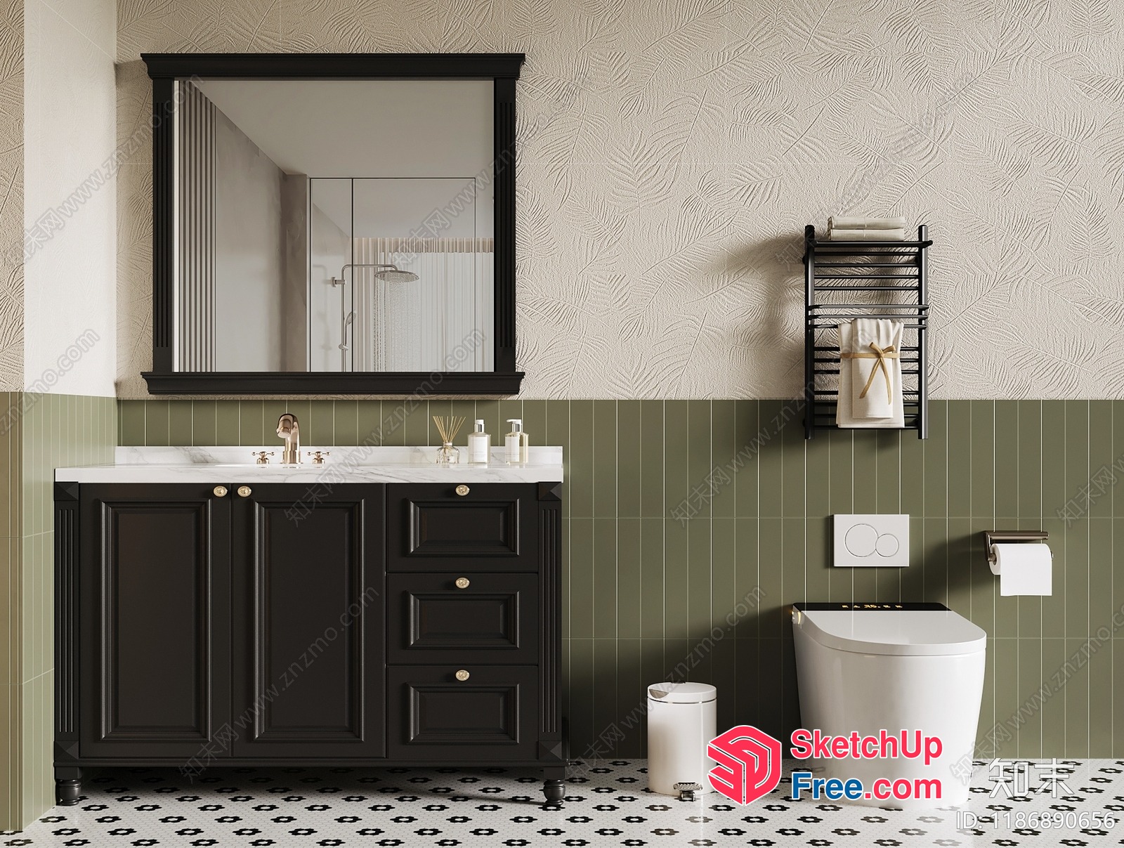 Elegant Bathroom With White And Green Accents 3D SketchUp File