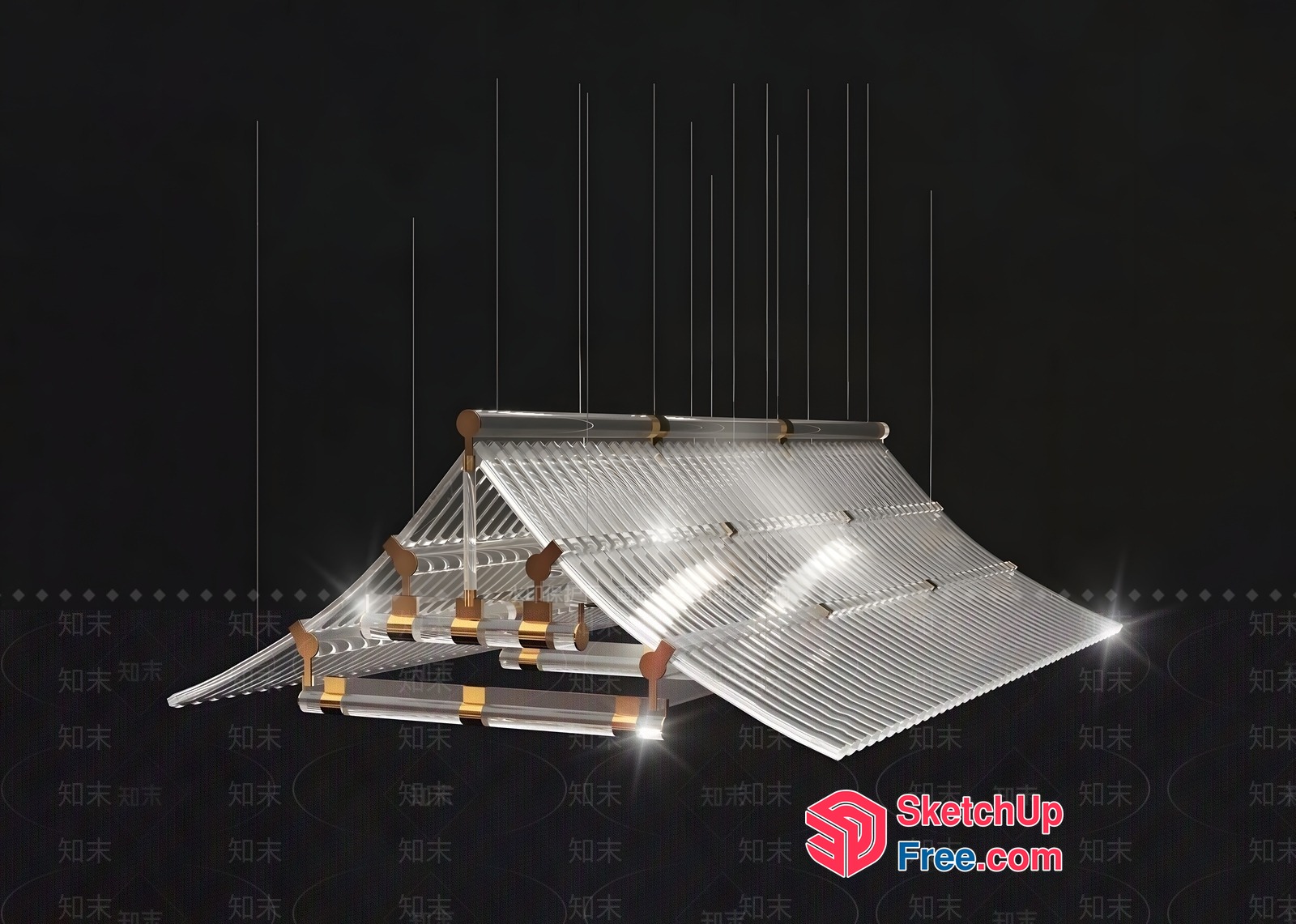 Elegant Glass And Gold Hanging Light Fixture 3D SketchUp File