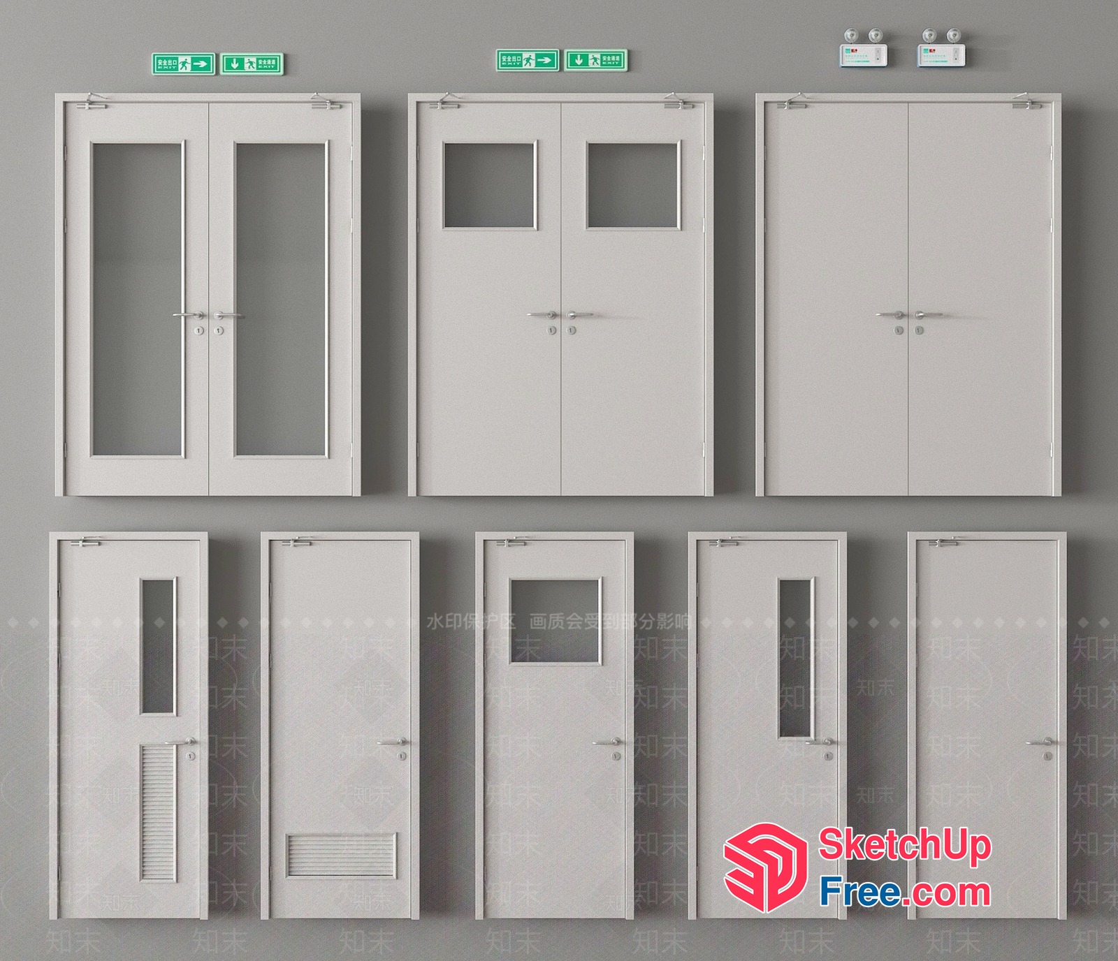 Emergency Exit Doors With Glass Panels 3D SketchUp File