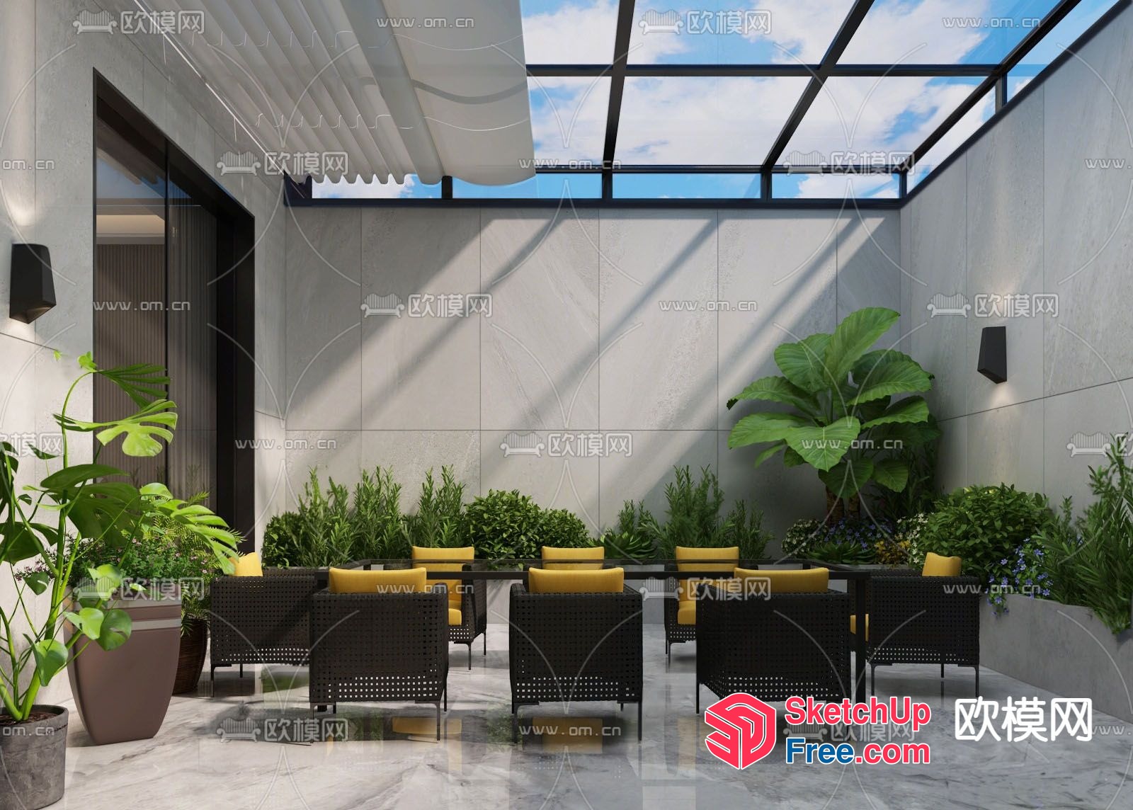 Elegant Modern Outdoor Seating Area With Greenery 3D SketchUp File