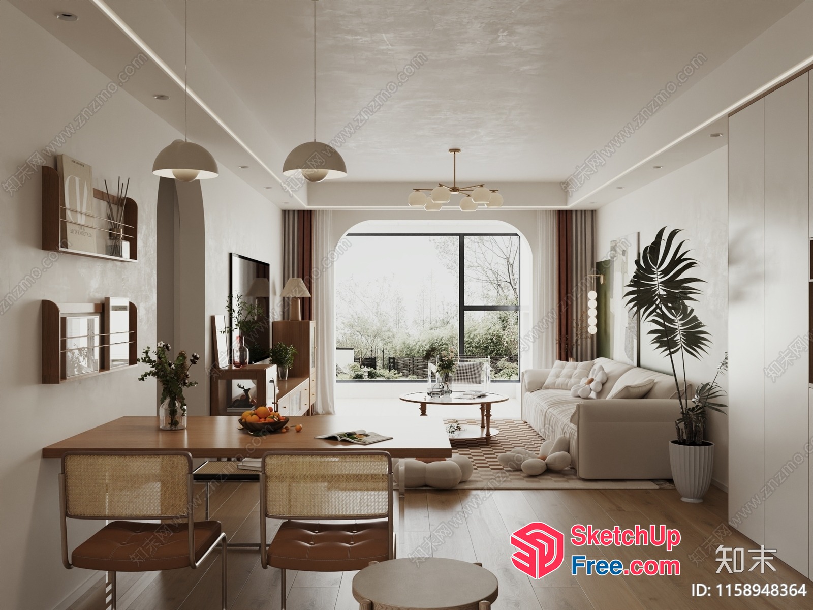 Minimalist Scandinavian Style Living Room With Dining Area 3D SketchUp File