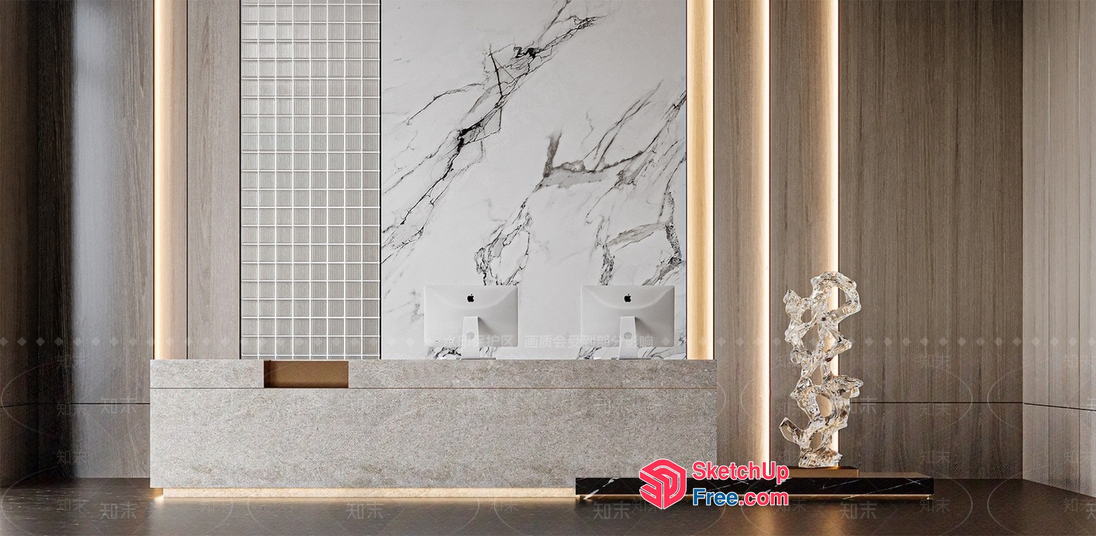 Modern Marble And Wood Interior Design 3D SketchUp File