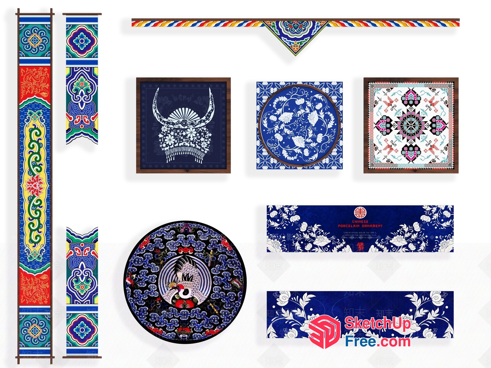 Chinese Porcelain Ornament Collection 3D SketchUp File