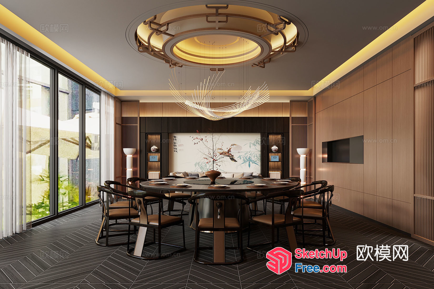 Elegant Dining Room With Modern Chandelier 3D SketchUp File
