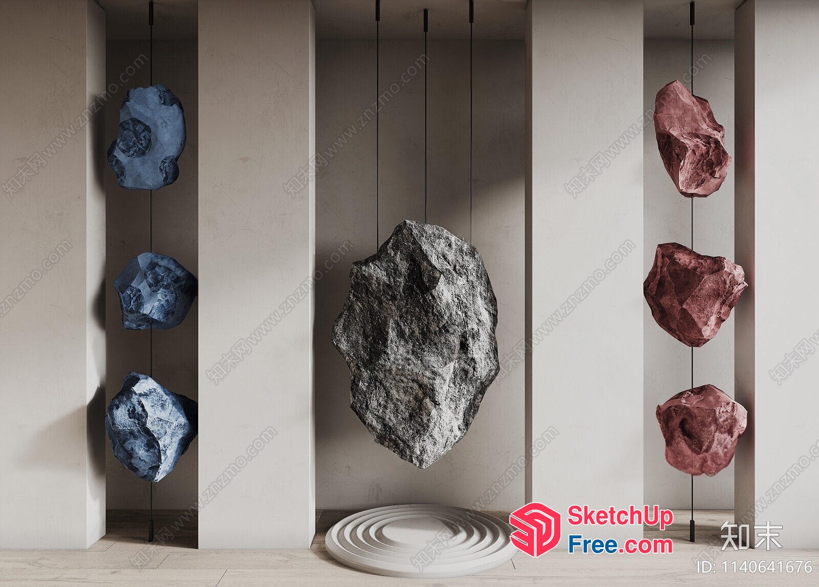 Suspended Rock Formations In A Minimalist Interior 3D SketchUp File