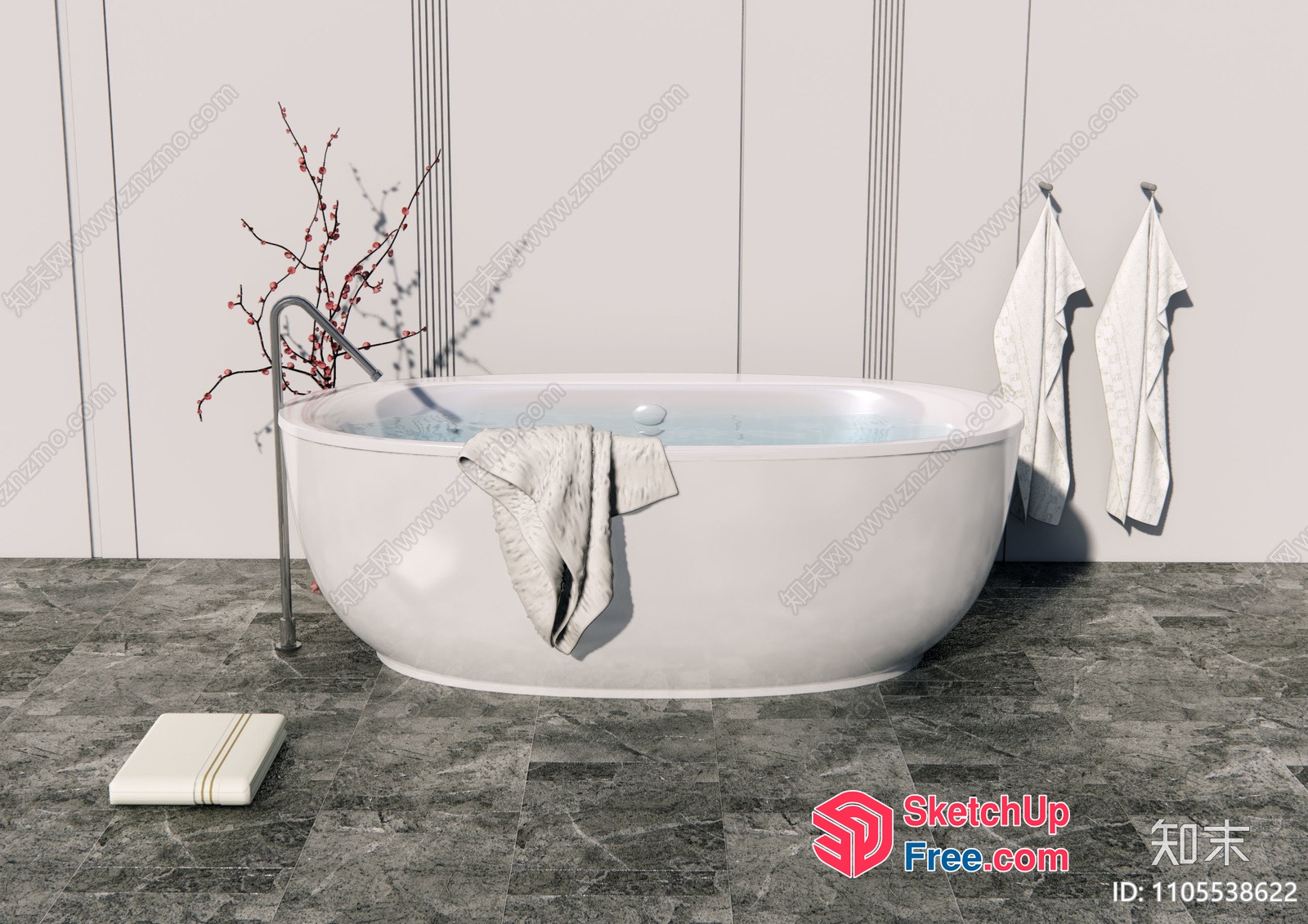 Modern Bathroom With White Bathtub And Towels 3D SketchUp File