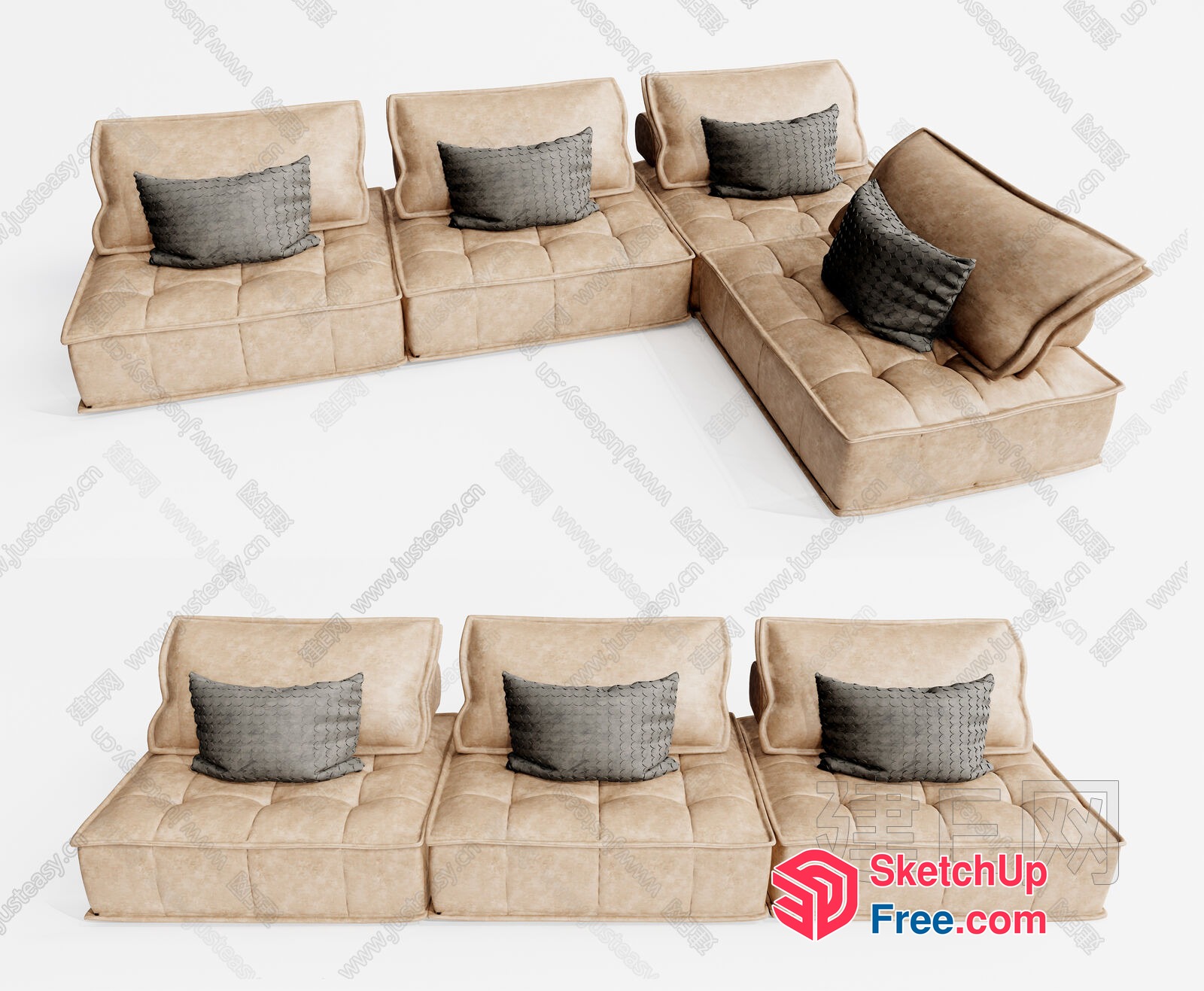 Elegant Creamy Style Sofa Set 3D SketchUp File