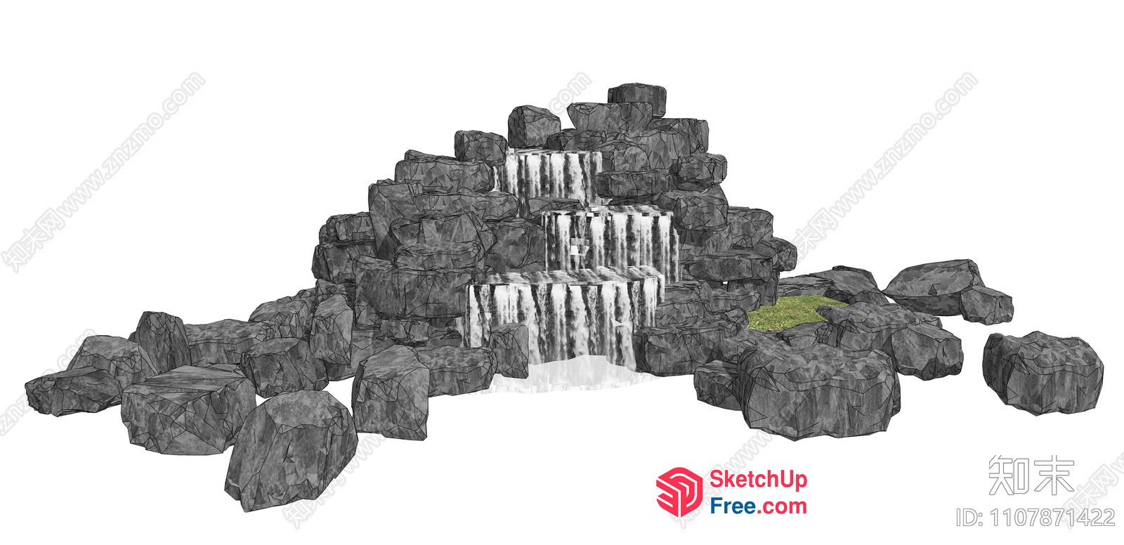 Waterfall And Rocks In A Gray Tone 3D SketchUp File