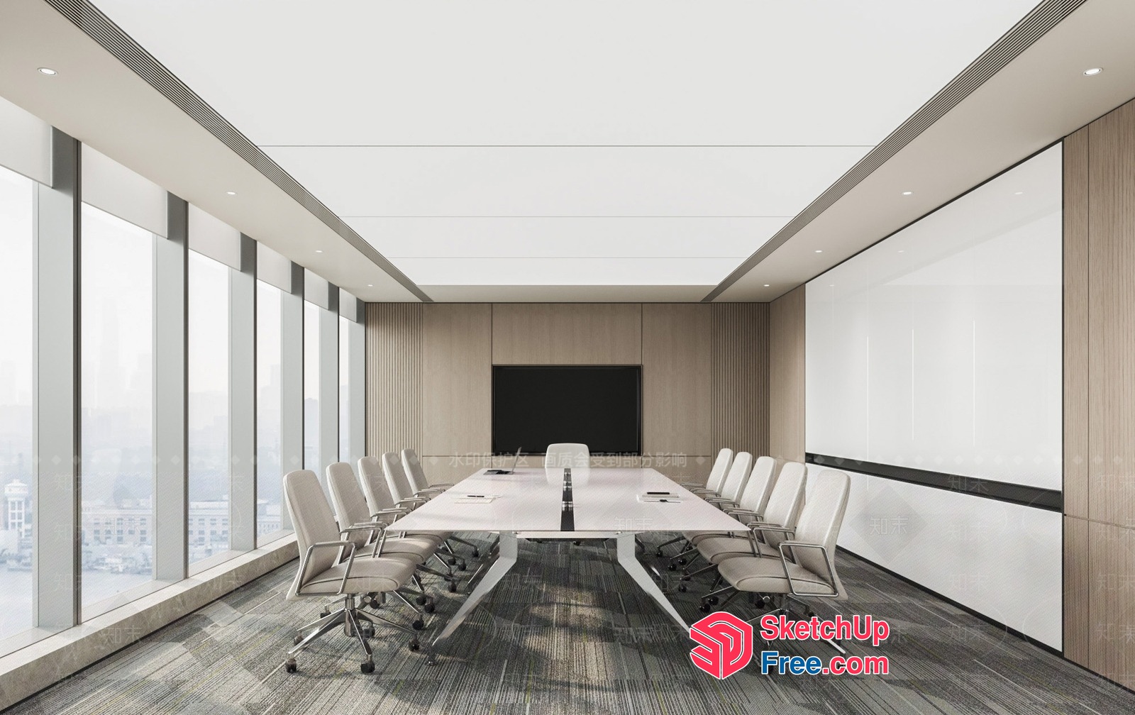 Modern Conference Room With Large Table And White Chairs 3D SketchUp File