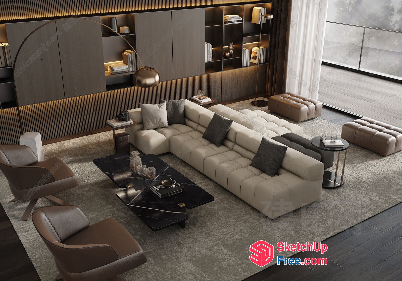 Modern Living Room With Large Sofa And Coffee Table 3D SketchUp File