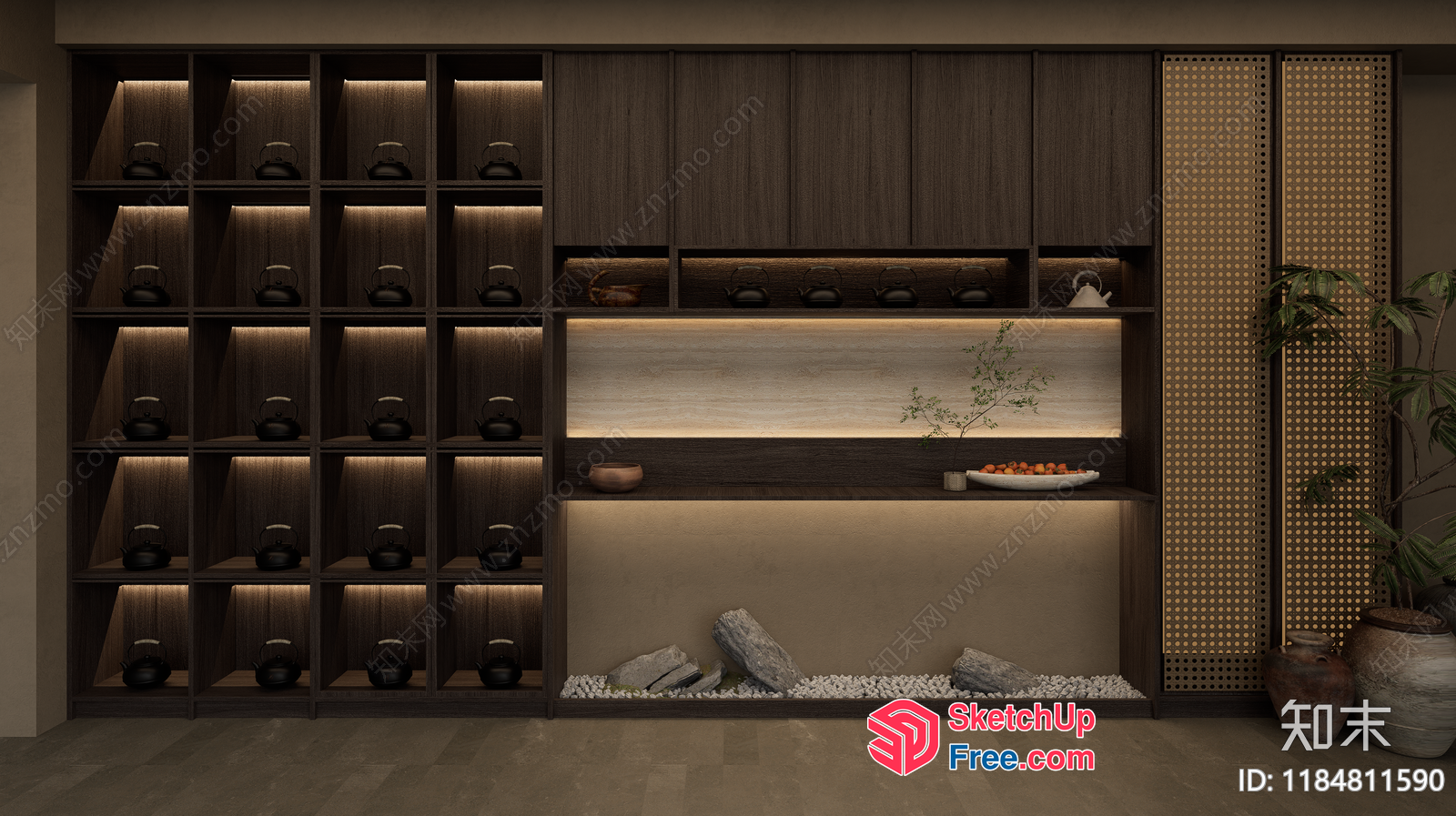 Modern Zen-Inspired Room With Elegant Shelving 3D SketchUp File