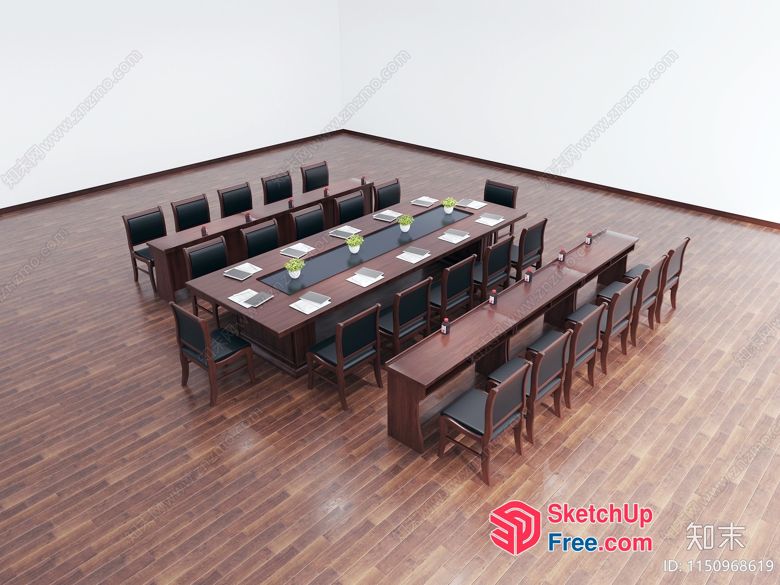 Modern Conference Room With Long Tables And Chairs 3D SketchUp File