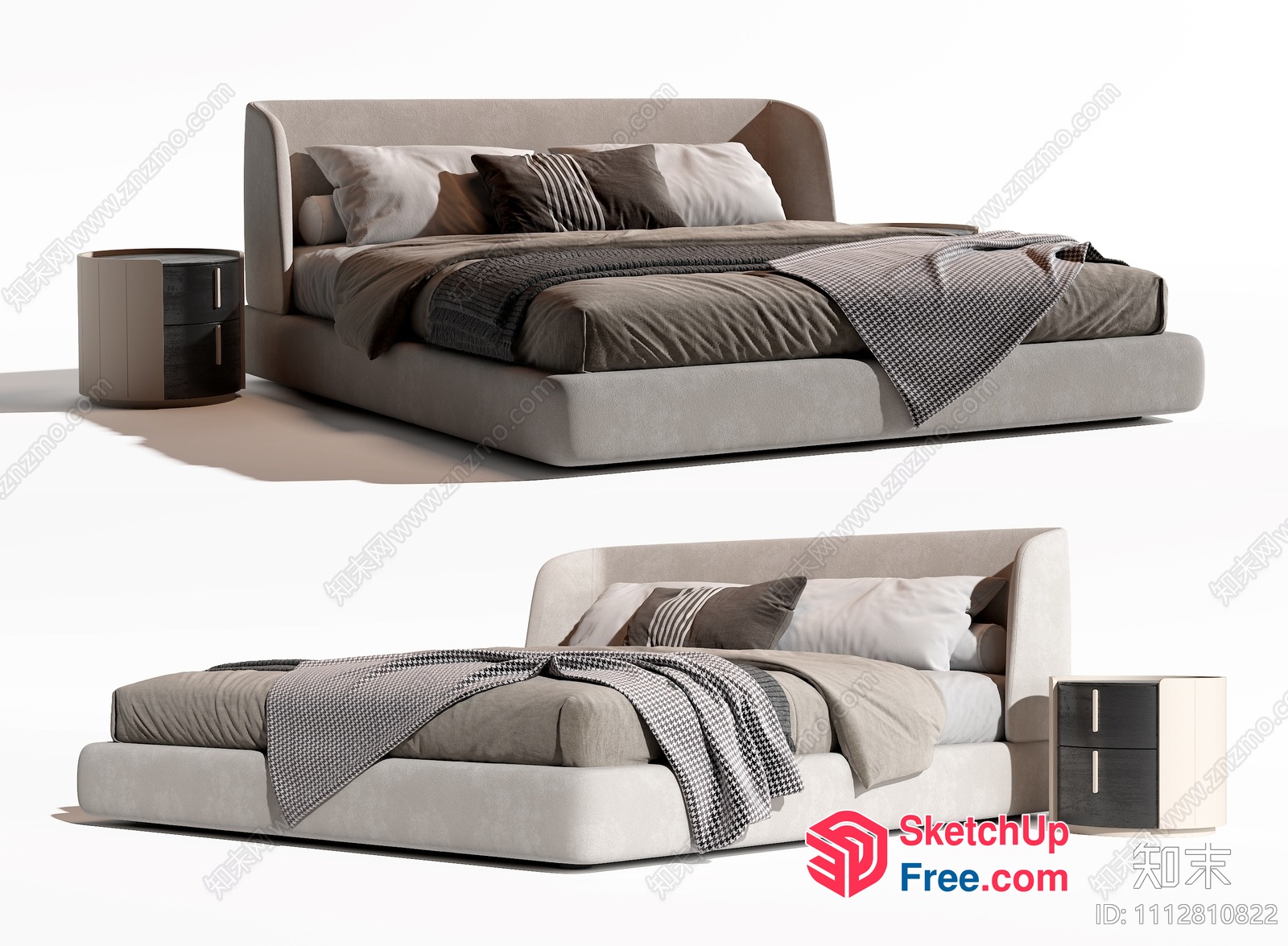 Modern Bed With Side Table And Pillows 3D SketchUp File