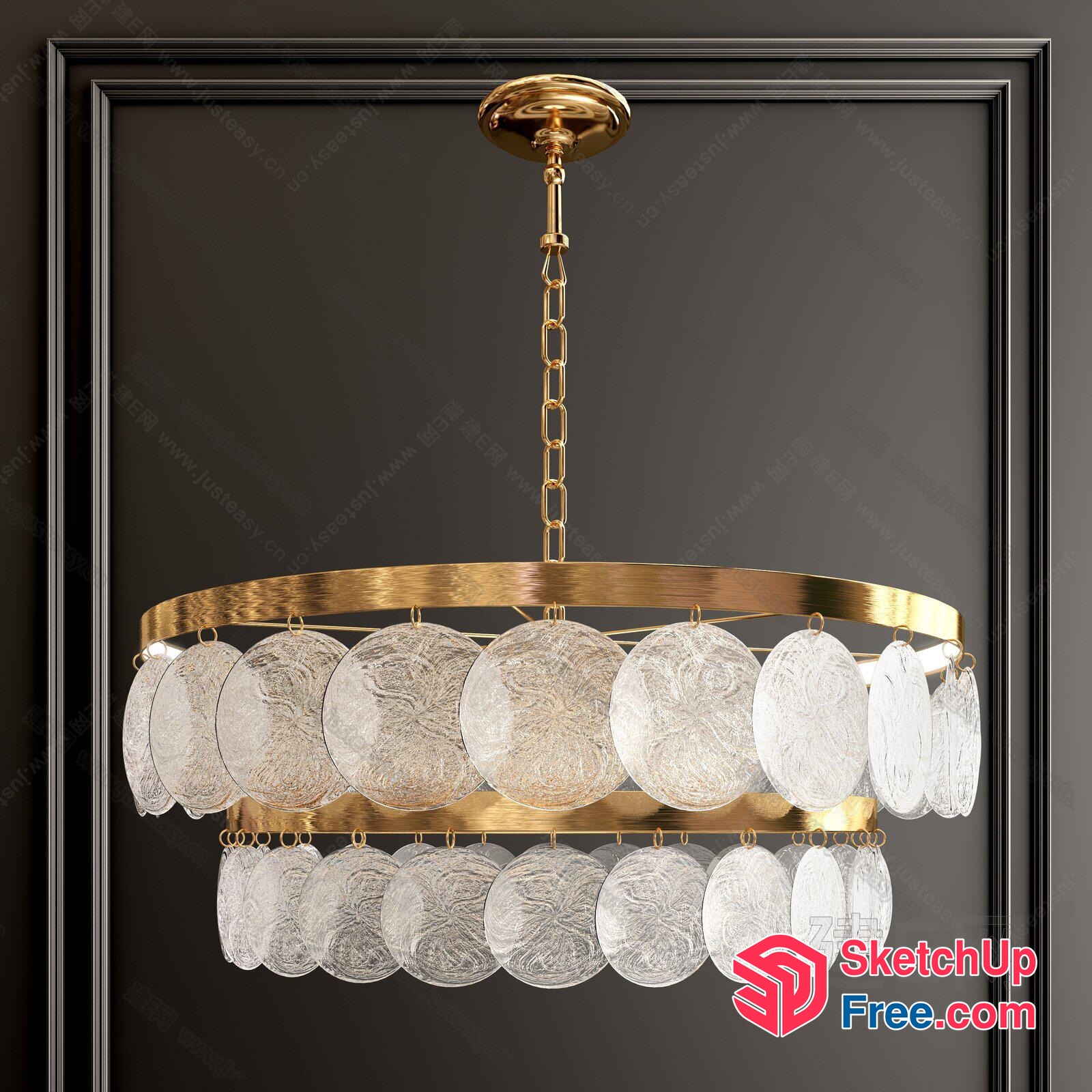 Elegant Gold And Glass Chandelier 3D SketchUp File