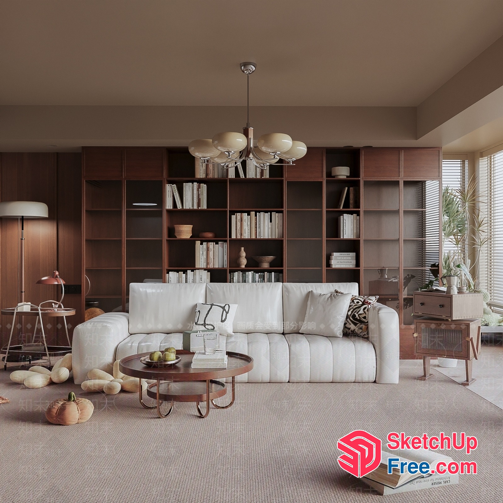 Modern Living Room With Creamy And Warm Tone Furniture 3D SketchUp File