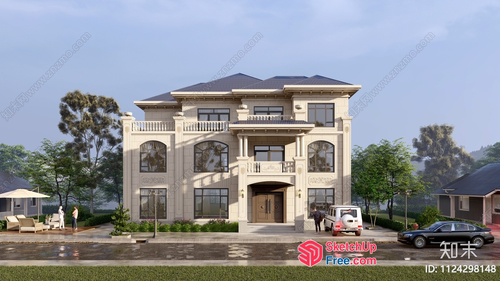 Luxurious Modern Mansion With Elegant Facade 3D SketchUp File