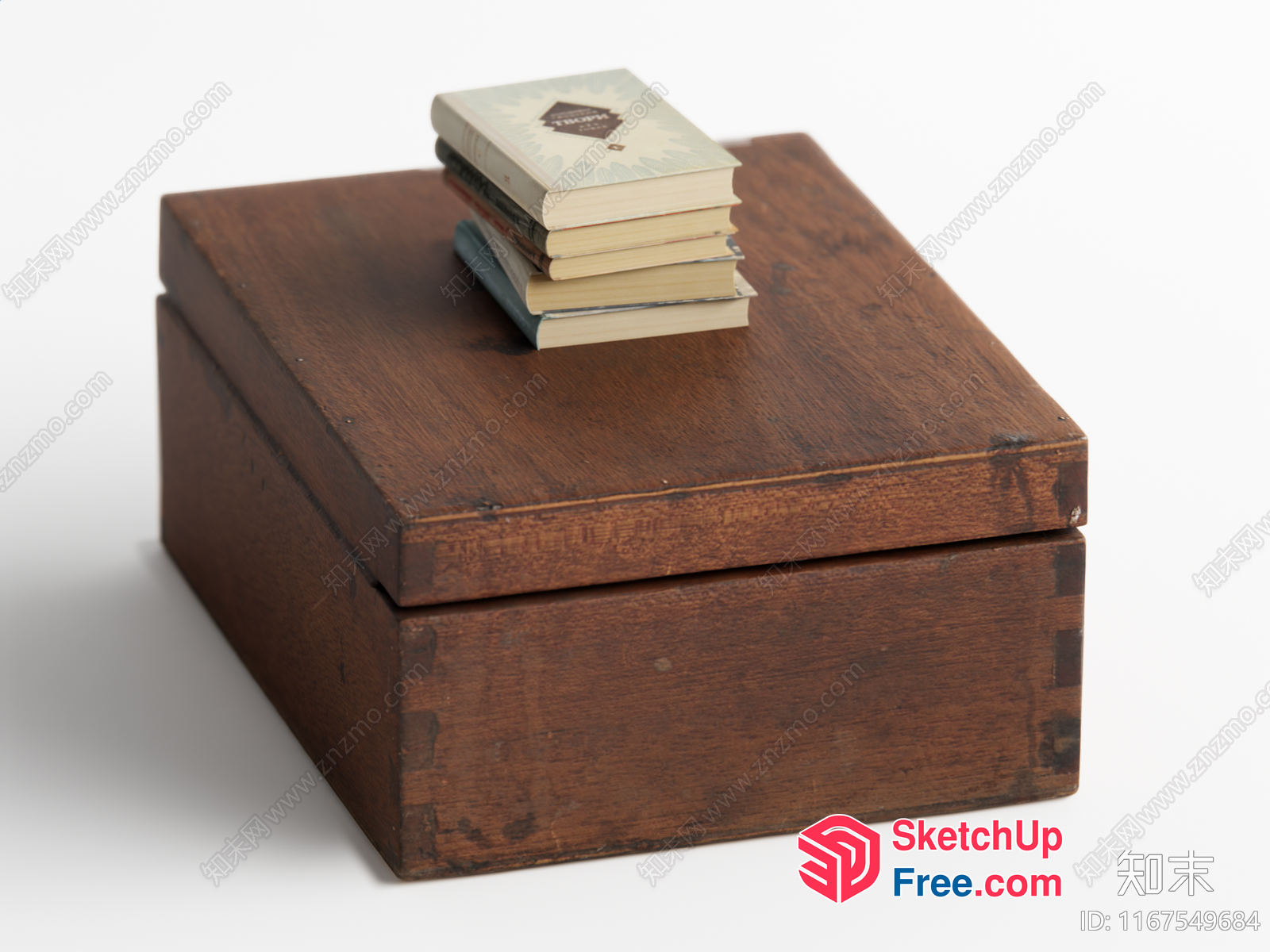 Wooden Box With Books On Top 3D SketchUp File