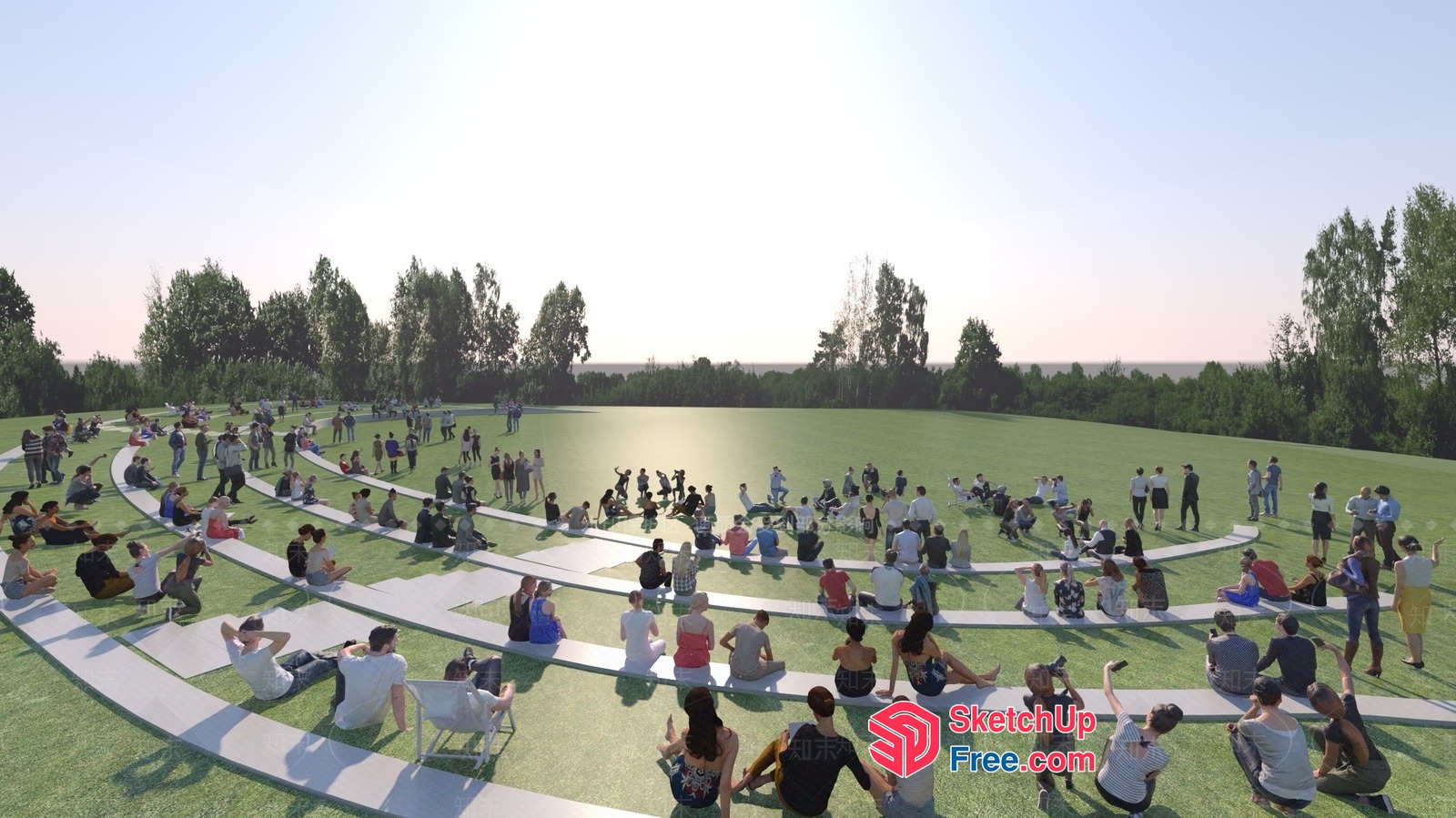 People Gathering In A Lush Green Park 3D SketchUp File
