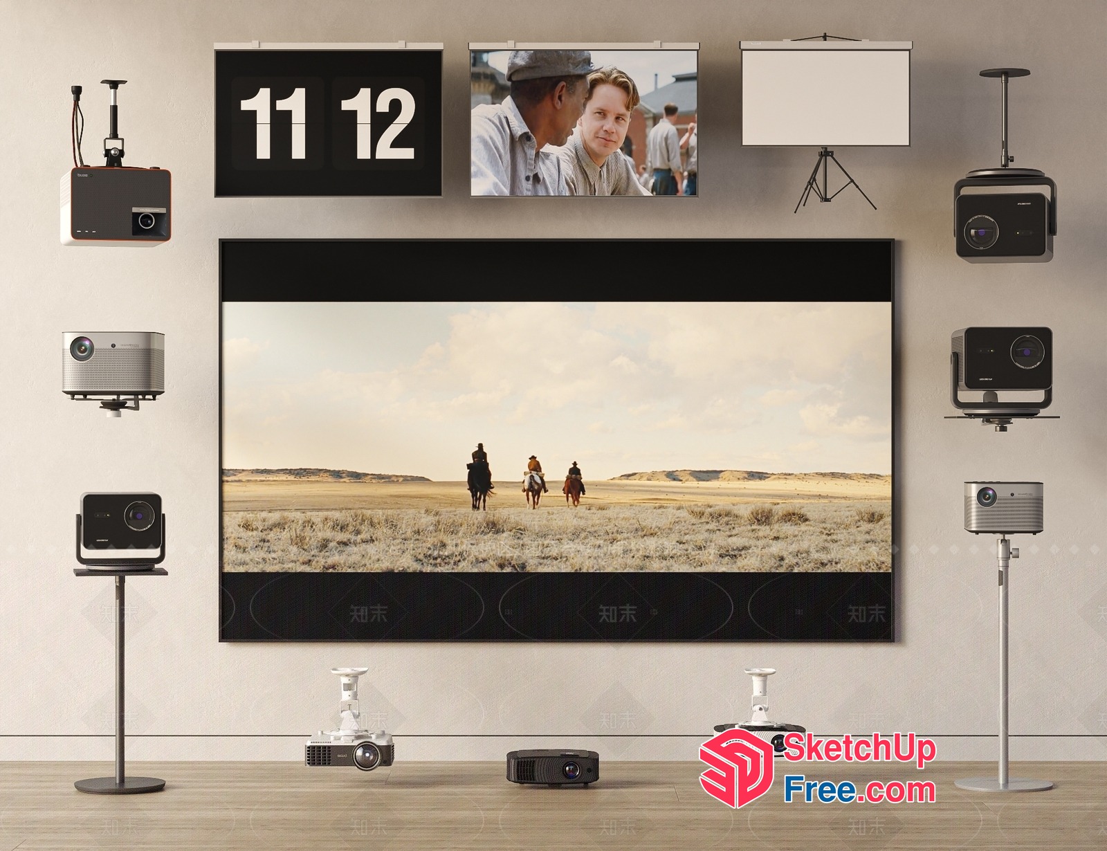 Multiple Projectors And Tvs On The Wall 3D SketchUp File