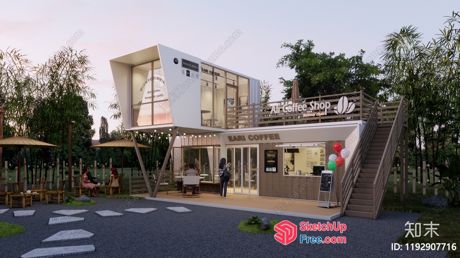 Modern Coffee Shop With Outdoor Seating 3D SketchUp File