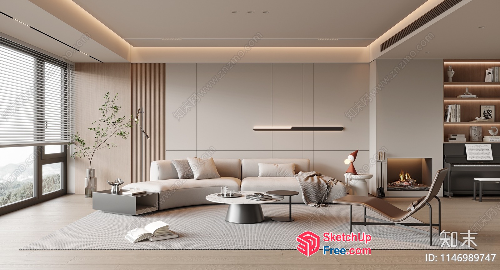 Modern Minimalist Living Room With Sleek Furniture And Neutral Color Scheme 3D SketchUp File
