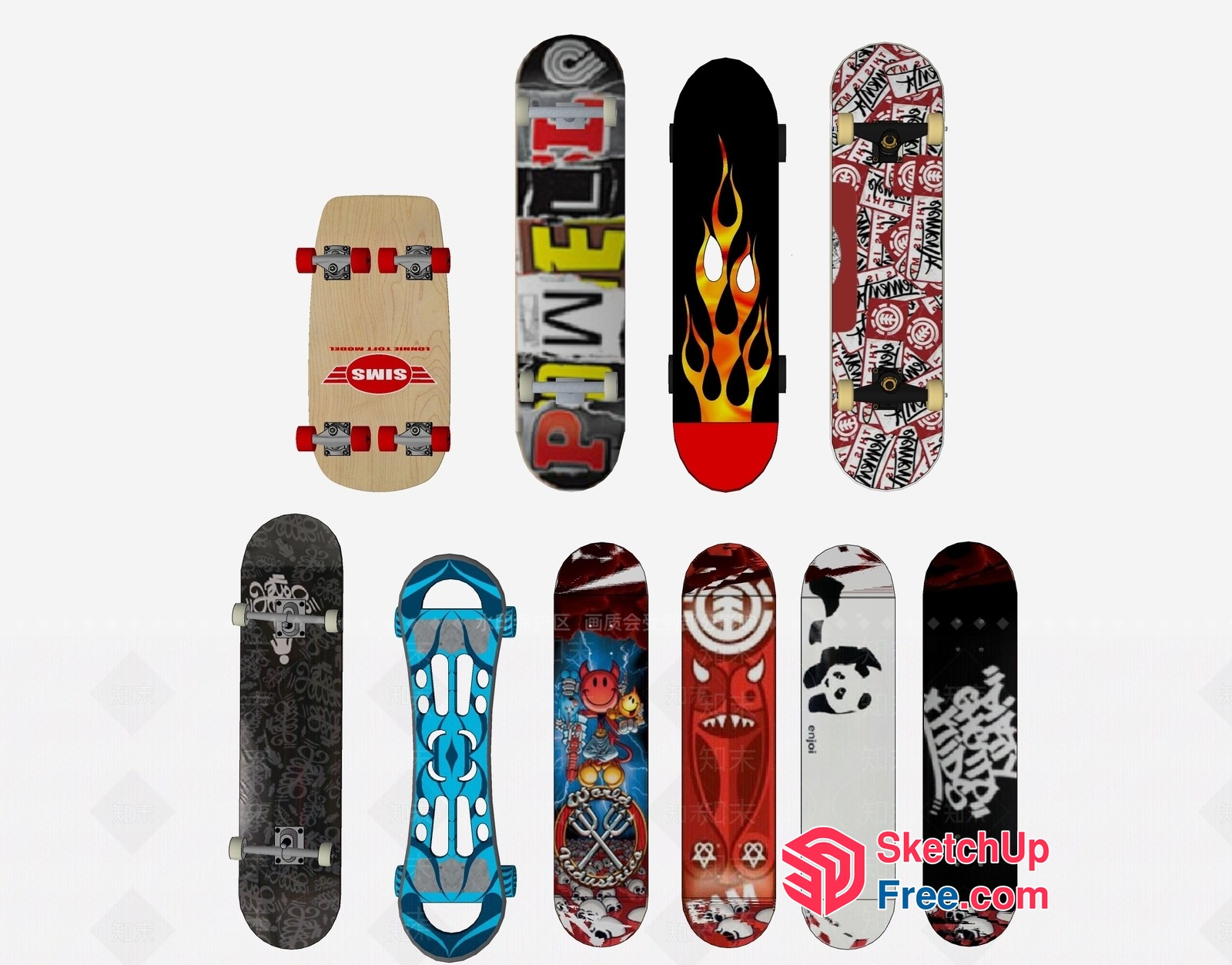 Decorative Skateboard Collection 3D SketchUp File