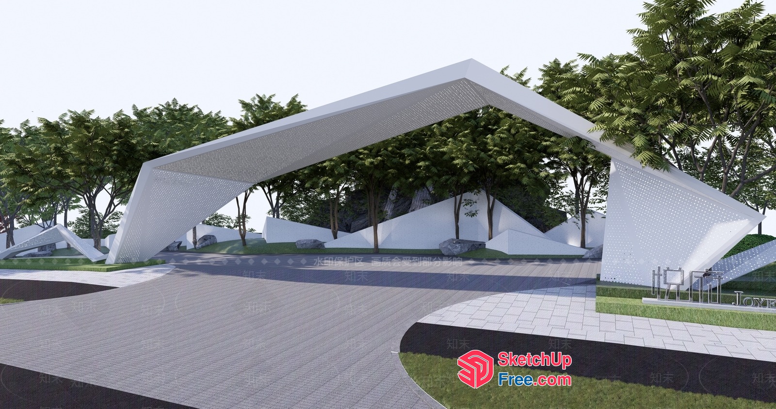 Modern White Geometric Entrance Arch 3D SketchUp File