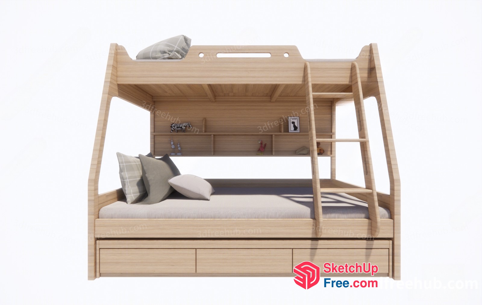 Wooden Bunk Bed With Storage And Ladder 3D SketchUp File