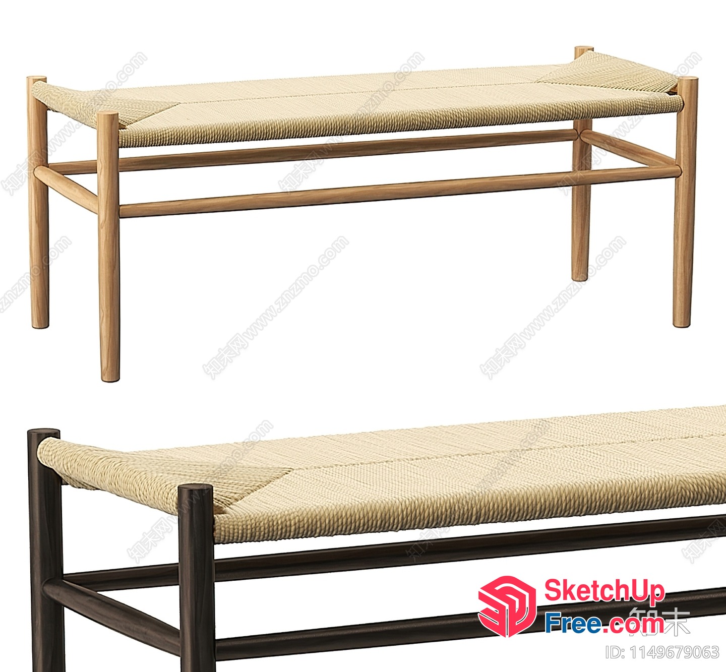 Simple Wooden And Woven Bench 3D SketchUp File