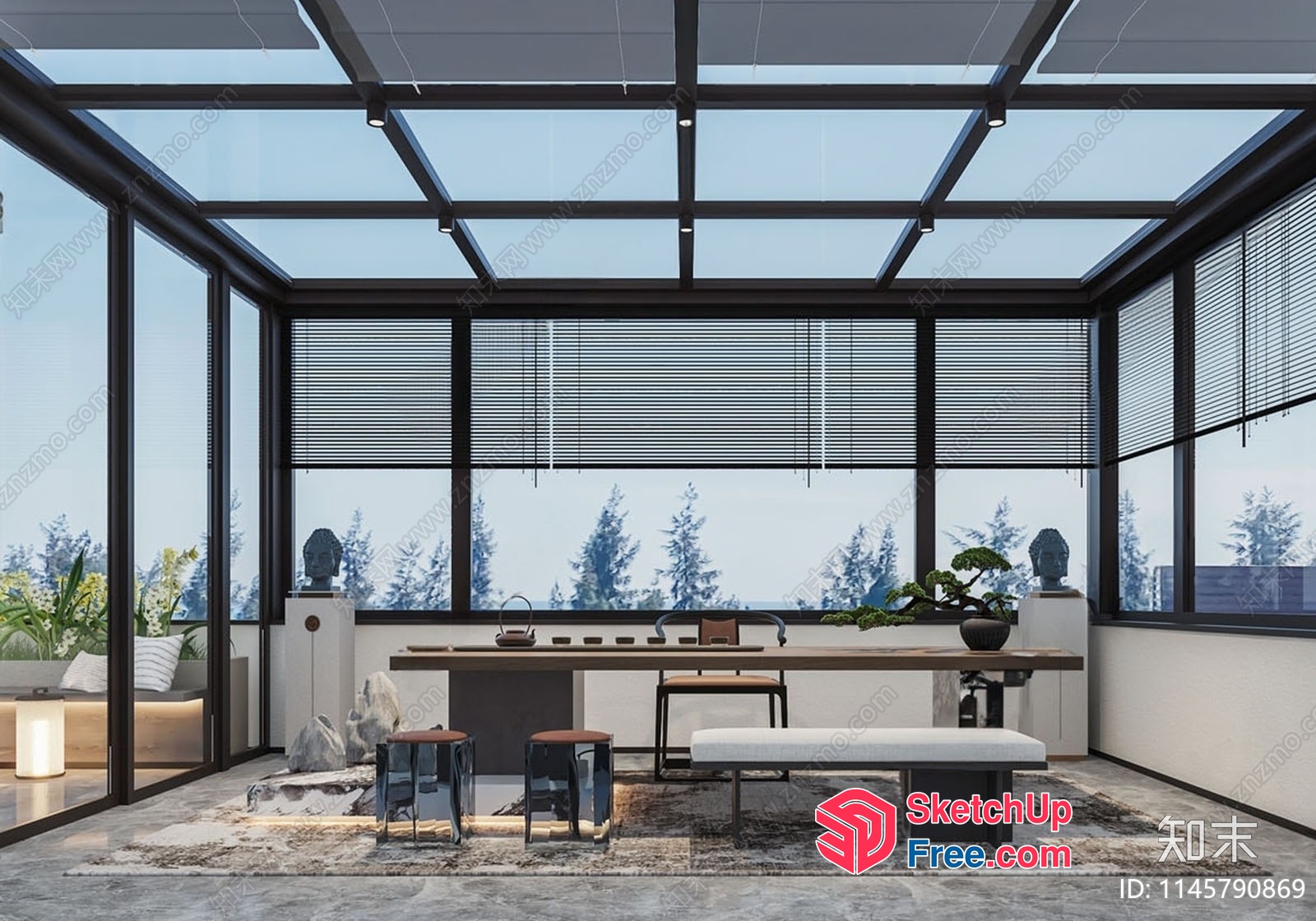 Modern Glass Curtain Wall Office Interior 3D SketchUp File