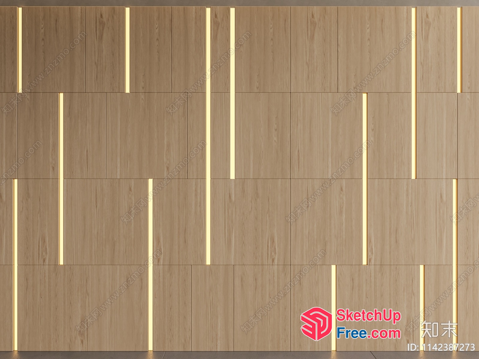 Modern Minimalist Wooden Wall Paneling With Vertical Led Lighting 3D SketchUp File