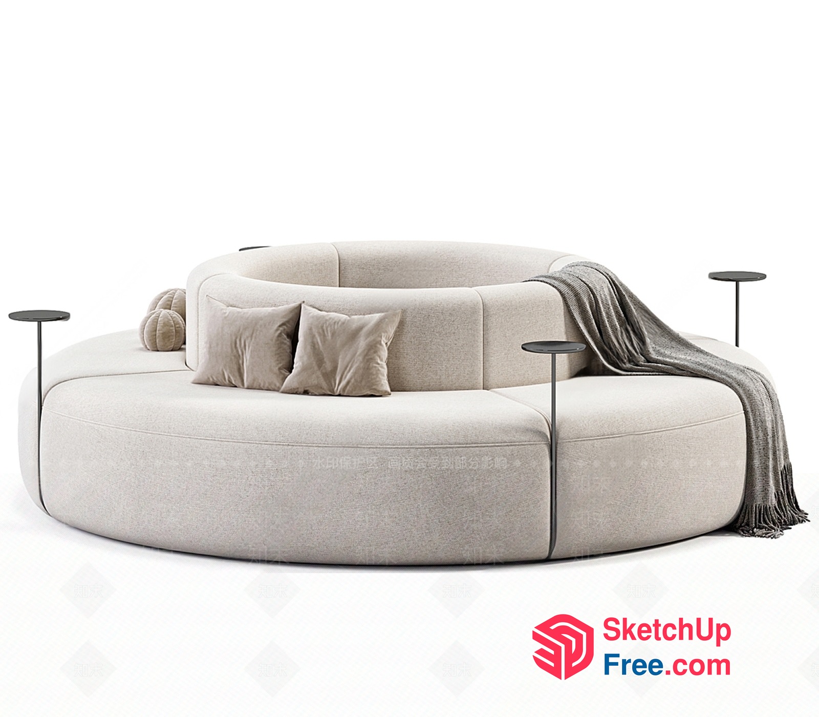 Minimalist Creamy Style Sofa With Pillows And Blanket 3D SketchUp File