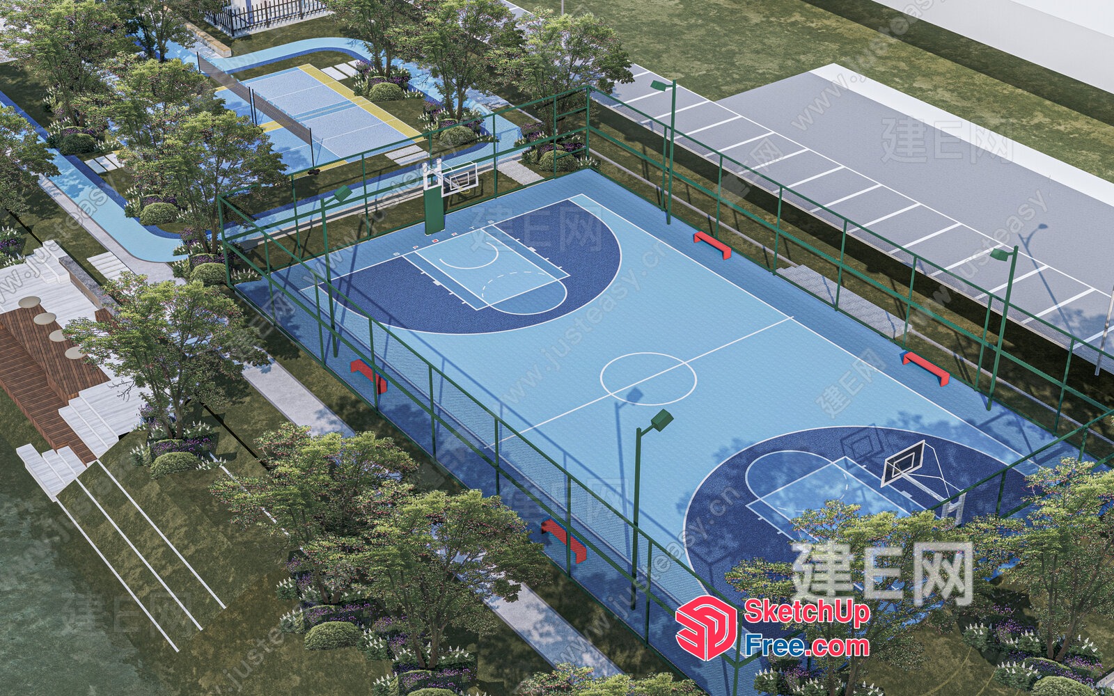 Basketball Court And Outdoor Seating Area 3D SketchUp File