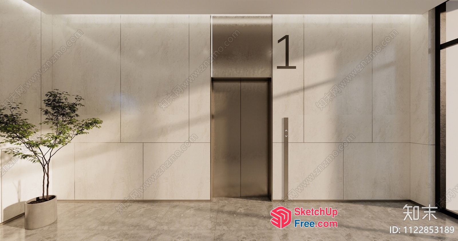 Elevator With Stainless Steel Doors And Wall 3D SketchUp File