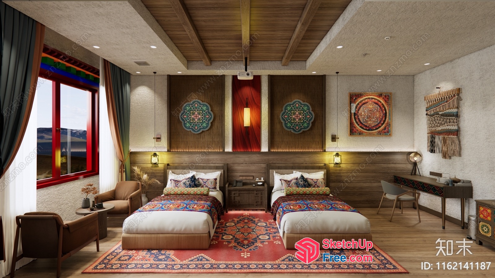 Modern Tibetan-Inspired Bedroom With Traditional Elements 3D SketchUp File