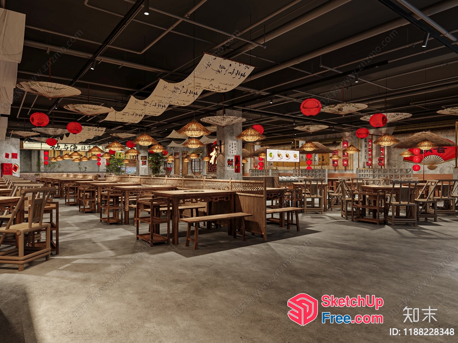 Asian Style Restaurant Interior 3D SketchUp File