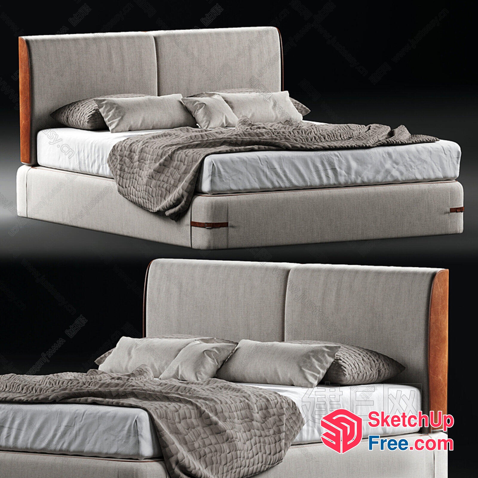 Modern Minimalist Bed With Wooden Accents 3D SketchUp File