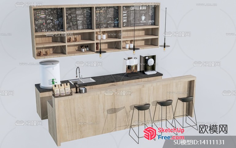 Modern Minimalist Coffee Shop Interior 3D SketchUp File